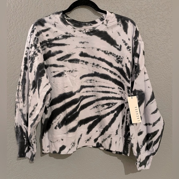 NWT Lacausa Anthropology Tie Dyed Crewneck Sweatshirt Black & Grey Size M - Picture 3 of 8
